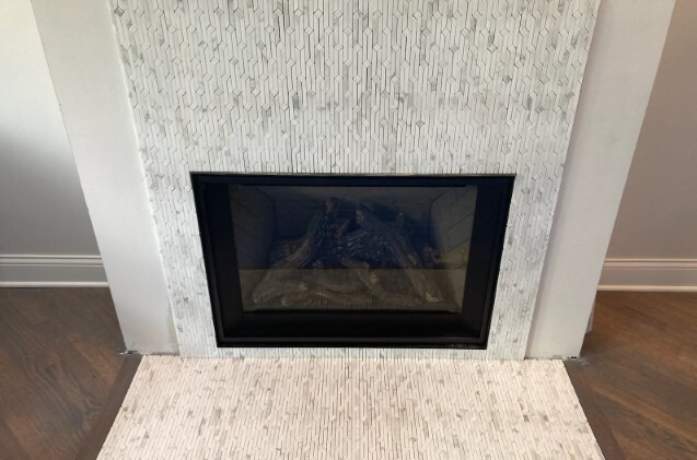 custom tile and flooring around fire place